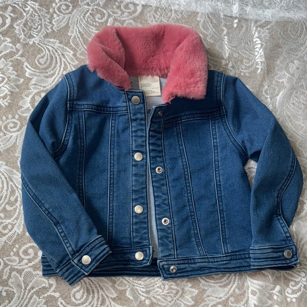 Kids Denim Jacket with Pink Collar